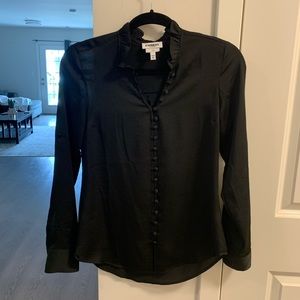 Express xs portofino slim satin blouse in black